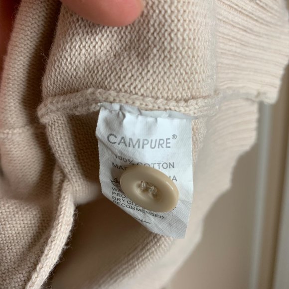 Campure V-Neck Cardigan Cream Button Front Pockets 100% Cotton Long Sleeve Med - Picture 8 of 8